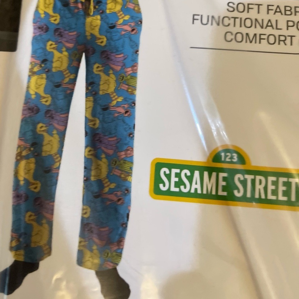 Sesame Street Mens Sleep Pants Blue‎ Pastel Character Print Pajamas Large L NEW